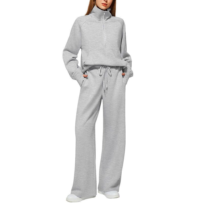 🌸Hot Sale 50% OFF🧶 Women's Lounge Set – Half-Zip Top & Wide-Leg Pants, Soft & Easy