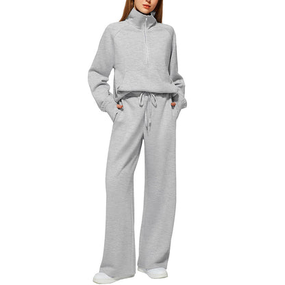 🌸Hot Sale 50% OFF🧶 Women's Lounge Set – Half-Zip Top & Wide-Leg Pants, Soft & Easy
