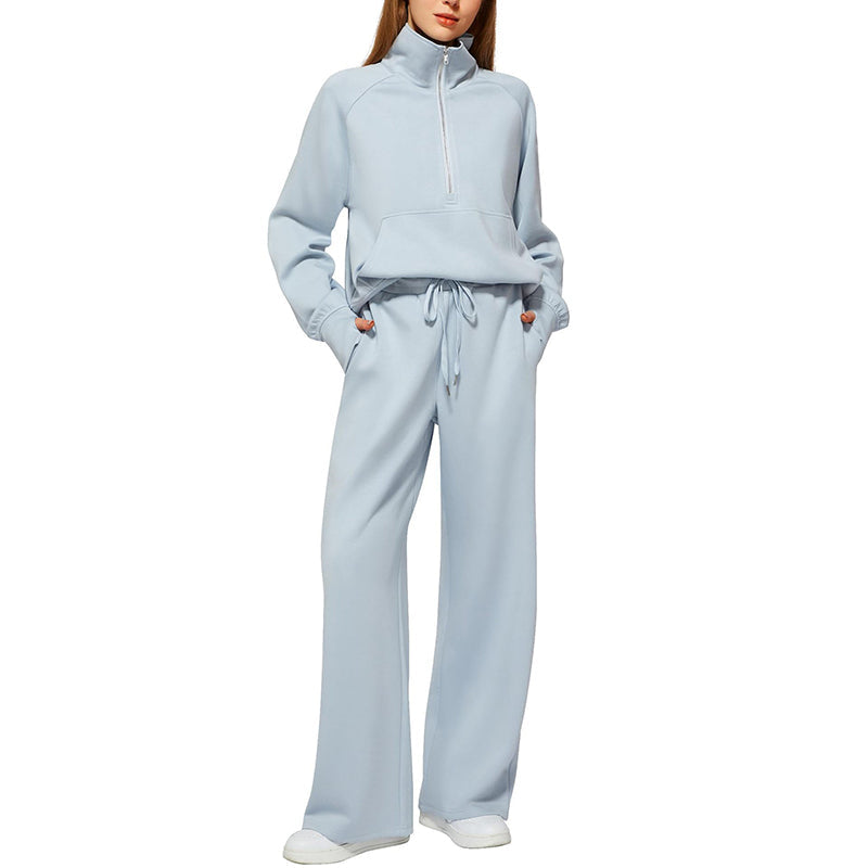 🌸Hot Sale 50% OFF🧶 Women's Lounge Set – Half-Zip Top & Wide-Leg Pants, Soft & Easy