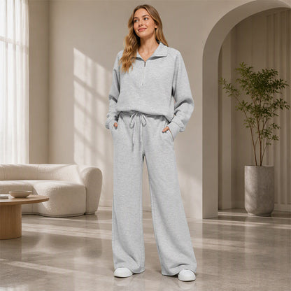 🌸Hot Sale 50% OFF🧶 Women's Lounge Set – Half-Zip Top & Wide-Leg Pants, Soft & Easy