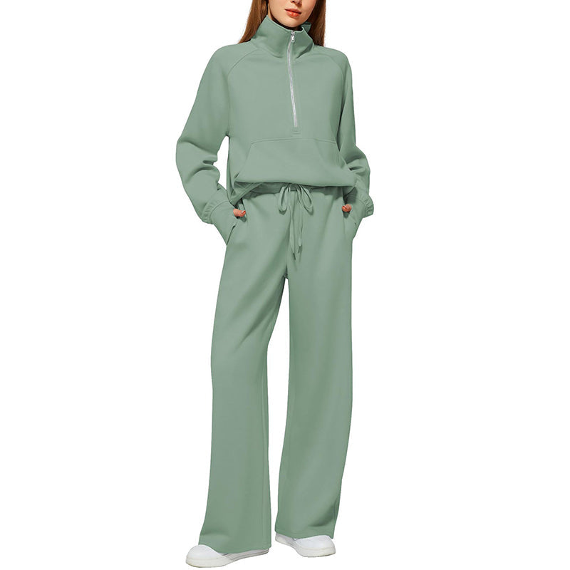 🌸Hot Sale 50% OFF🧶 Women's Lounge Set – Half-Zip Top & Wide-Leg Pants, Soft & Easy