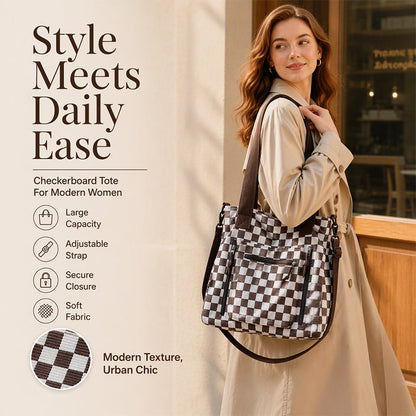 👜 Casual Large Capacity Checkerboard Tote Bag