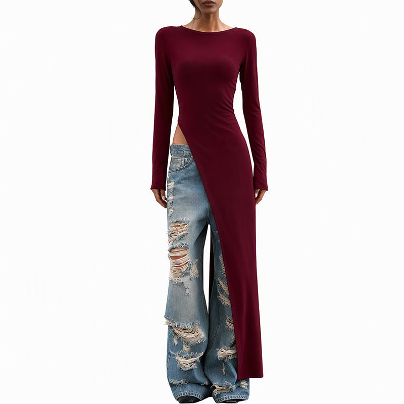 Women's Chic High Slit Asymmetric Longline Top