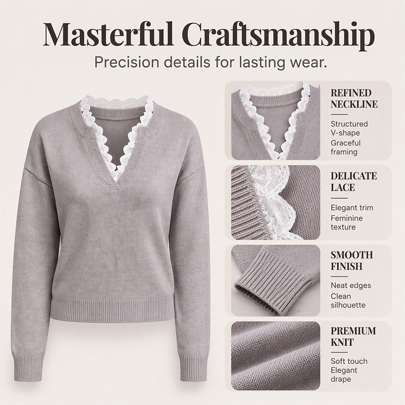 🌸Hot Sale 50% OFF💖Women's Mock Neck Lace Trim Knit Sweater