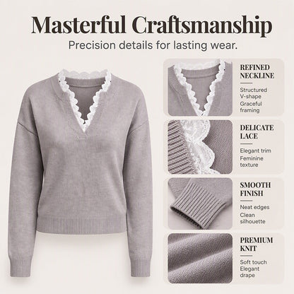 🌸Hot Sale 50% OFF💖Women's Mock Neck Lace Trim Knit Sweater