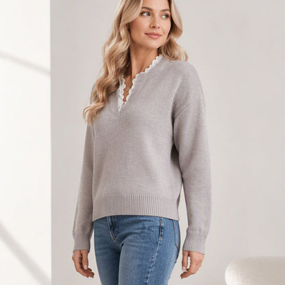 🌸Hot Sale 50% OFF💖Women's Mock Neck Lace Trim Knit Sweater