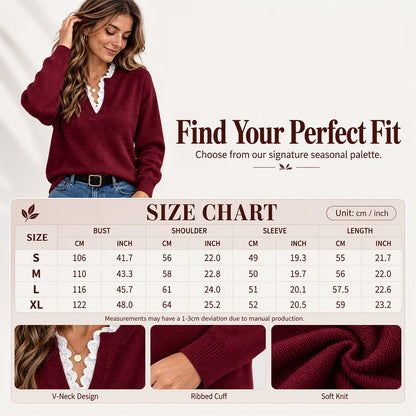 🌸Hot Sale 50% OFF💖Women's Mock Neck Lace Trim Knit Sweater