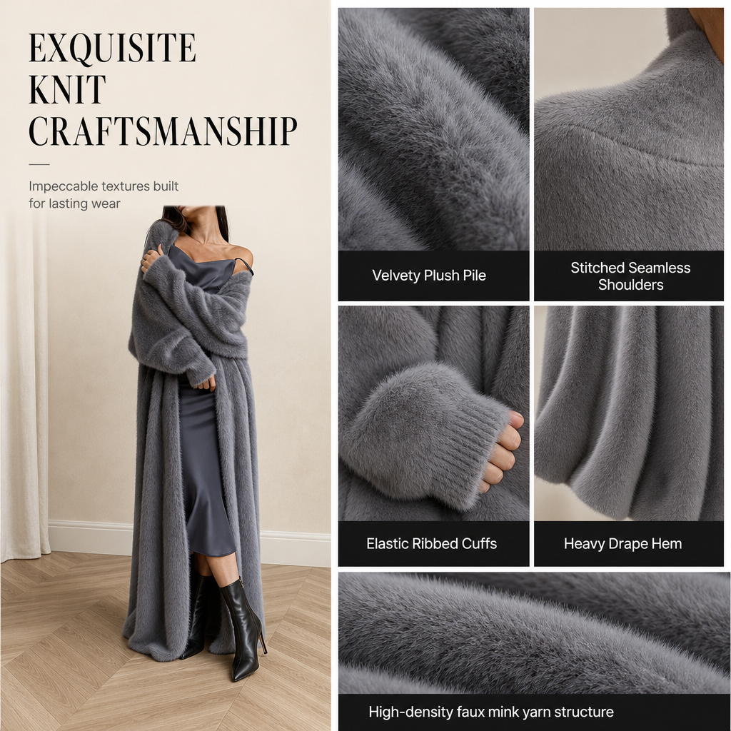 💖 🧸Women's Faux Mink Fleece Long Cardigan Sweater Fluffy Oversized Knit Coat for Autumn and Winter