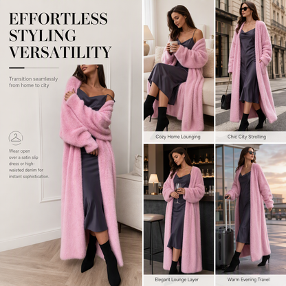 💖 🧸Women's Faux Mink Fleece Long Cardigan Sweater Fluffy Oversized Knit Coat for Autumn and Winter