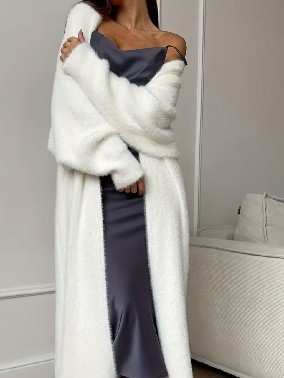 💖 🧸Women's Faux Mink Fleece Long Cardigan Sweater Fluffy Oversized Knit Coat for Autumn and Winter
