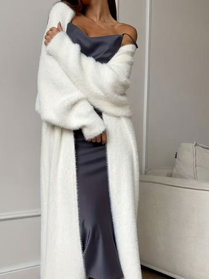 💖 🧸Women's Faux Mink Fleece Long Cardigan Sweater Fluffy Oversized Knit Coat for Autumn and Winter