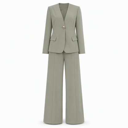 Elegant Two-Piece Suit Set with Tailored Blazer and Relaxed Wide-Leg Trousers