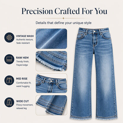 Women's Vintage Wide-Leg Jeans with Raw Hem