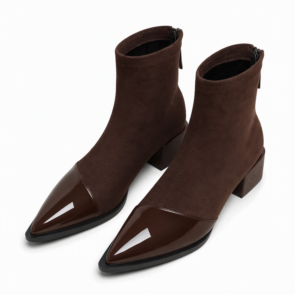 Women's French Style Pointed Toe Ankle Boots Slim Fit Elegant Short Boots for Spring and Autumn