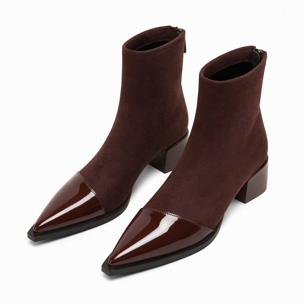 Women's French Style Pointed Toe Ankle Boots Slim Fit Elegant Short Boots for Spring and Autumn