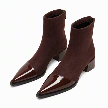 Women's French Style Pointed Toe Ankle Boots Slim Fit Elegant Short Boots for Spring and Autumn