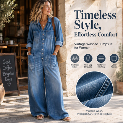 Women's Vintage Collared Denim Jumpsuit