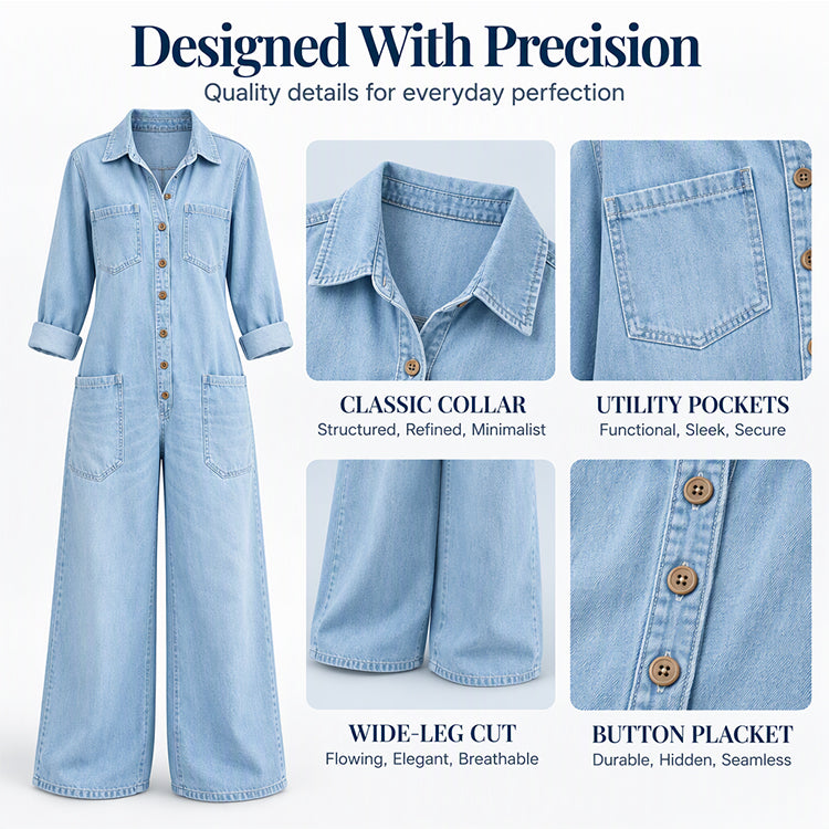 Women's Vintage Collared Denim Jumpsuit