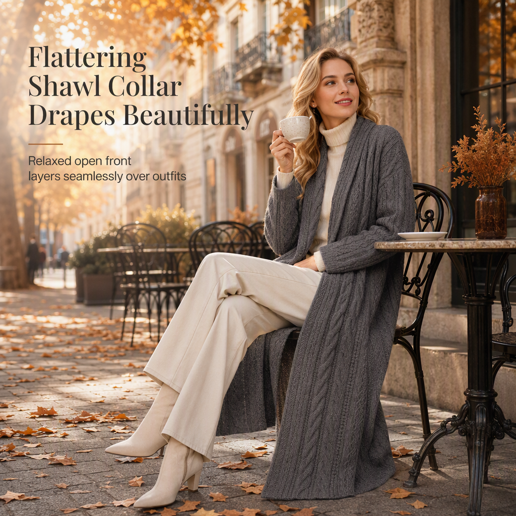 ✨ Soft & Versatile 💕 Casual Solid Color Long Knit Cardigan Sweater – Open Front, Cozy & Easy to Layer 🧶 Short Facebook Headline