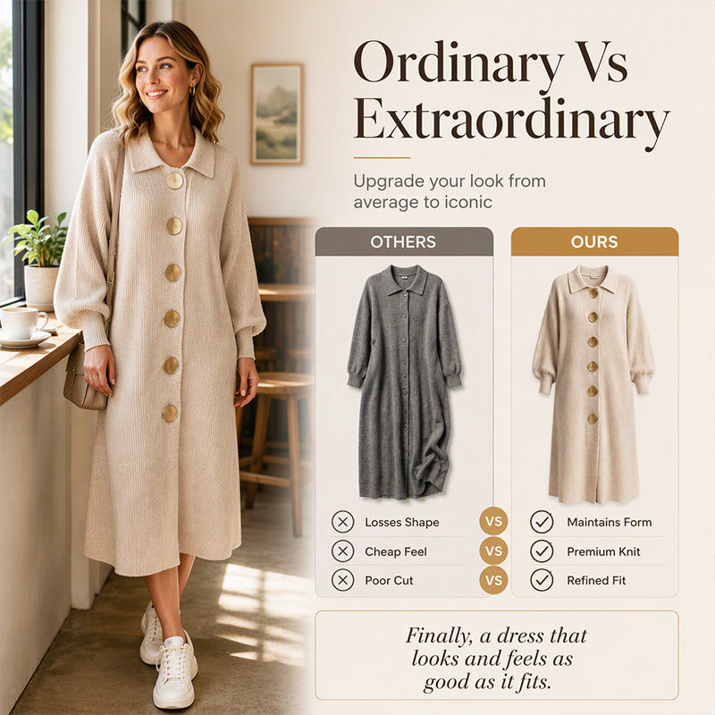 ✨ Elegant & Feminine 💕 Women's Lantern Sleeve Ribbed Knit Maxi Dress – Stretchy, Slimming & Soft 🧶 Short Facebook Headline