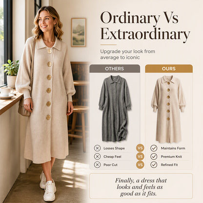 ✨ Elegant & Feminine 💕 Women's Lantern Sleeve Ribbed Knit Maxi Dress – Stretchy, Slimming & Soft 🧶 Short Facebook Headline
