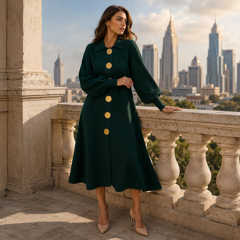 ✨ Elegant & Feminine 💕 Women's Lantern Sleeve Ribbed Knit Maxi Dress – Stretchy, Slimming & Soft 🧶 Short Facebook Headline