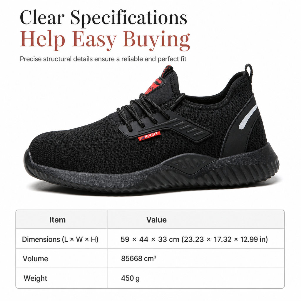 Men's Steel Toe Safety Shoes Breathable Work Boots Lightweight Puncture Resistant Protective Shoes