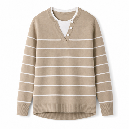 Casual Mock Two Piece V Neck Knit Sweater with Button Details