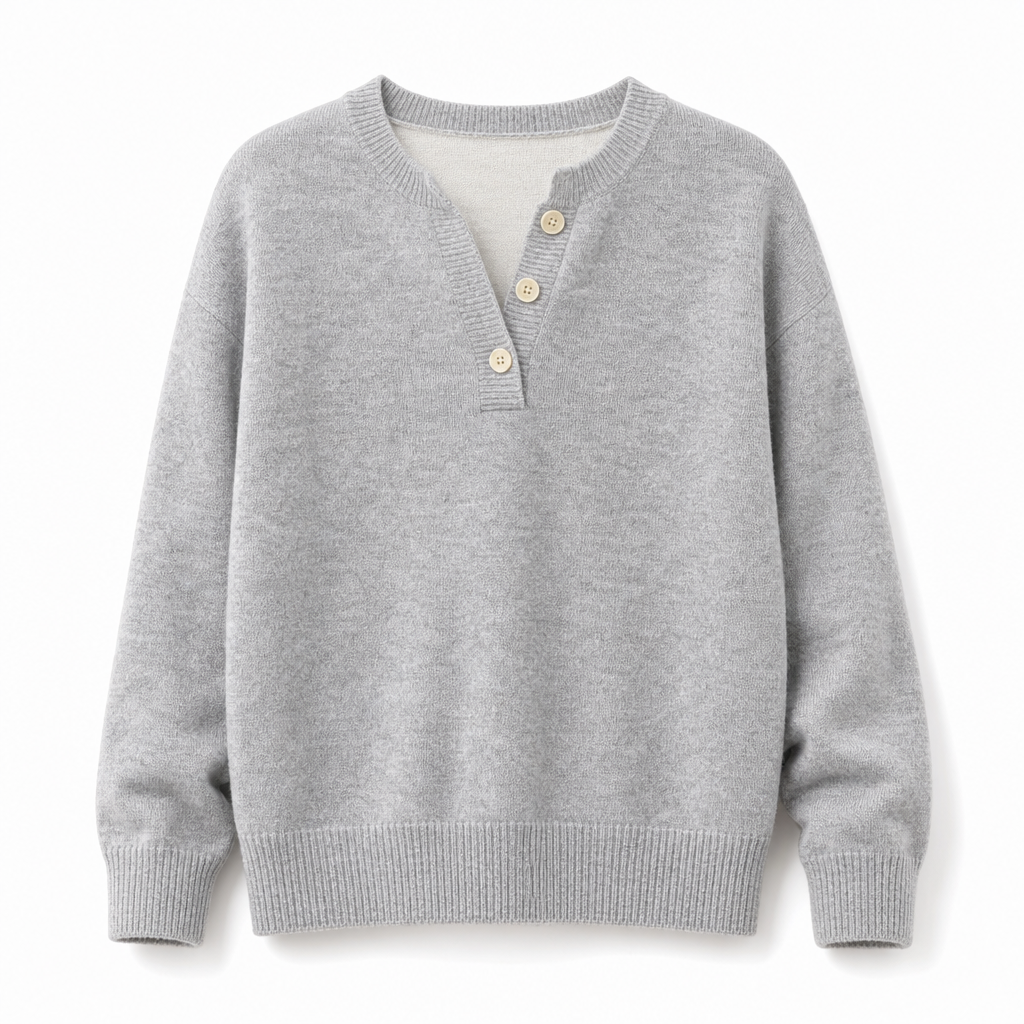 Casual Mock Two Piece V Neck Knit Sweater with Button Details