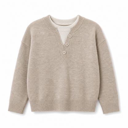 Casual Mock Two Piece V Neck Knit Sweater with Button Details