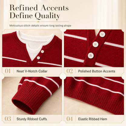 🌸Hot Sale 50% OFF💖Casual Mock Two Piece V Neck Knit Sweater with Button Details