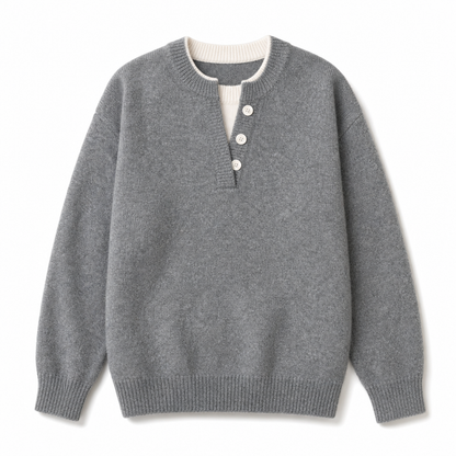 🌸Hot Sale 50% OFF💖Casual Mock Two Piece V Neck Knit Sweater with Button Details