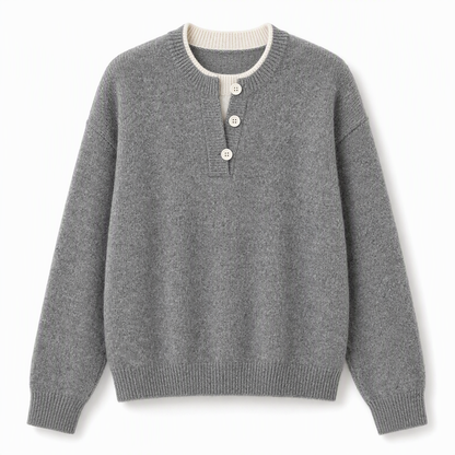 🌸Hot Sale 50% OFF💖Casual Mock Two Piece V Neck Knit Sweater with Button Details