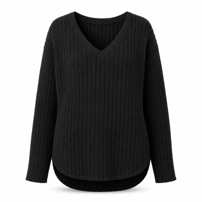 💖Black Friday Mega Deal – 50% off!💖 Women's Plus Size V Neck Long Sleeve Ribbed Brushed T-Shirt Loose Fit Solid Color Pullover Top