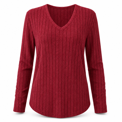 💖Black Friday Mega Deal – 50% off!💖 Women's Plus Size V Neck Long Sleeve Ribbed Brushed T-Shirt Loose Fit Solid Color Pullover Top