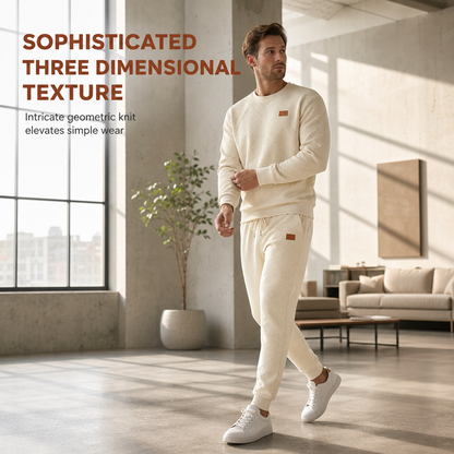 Men's Casual Knitwear Set Autumn Winter Crew Neck Jacquard Knit Sweater Suit