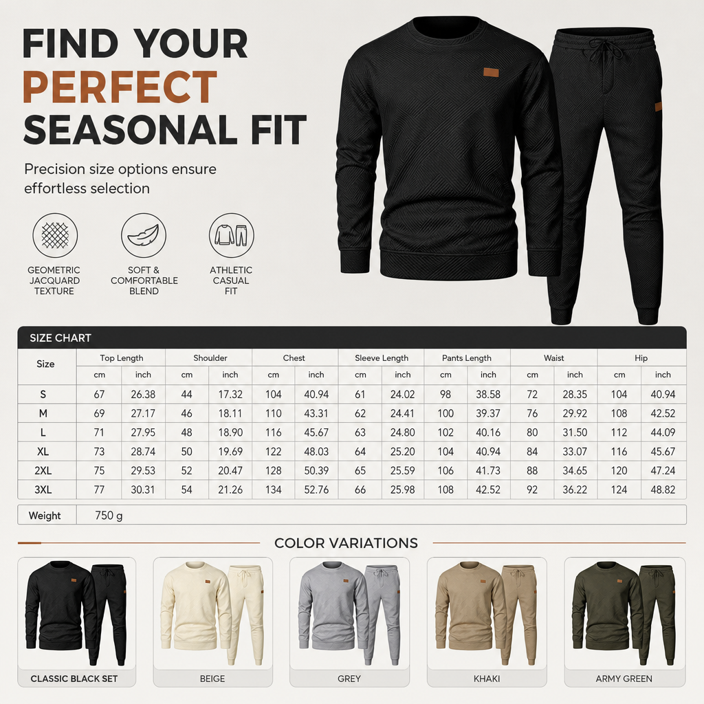 Men's Casual Knitwear Set Autumn Winter Crew Neck Jacquard Knit Sweater Suit
