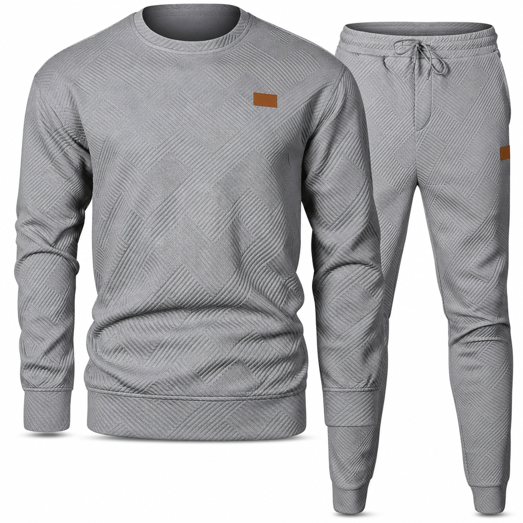 Men's Casual Knitwear Set Autumn Winter Crew Neck Jacquard Knit Sweater Suit