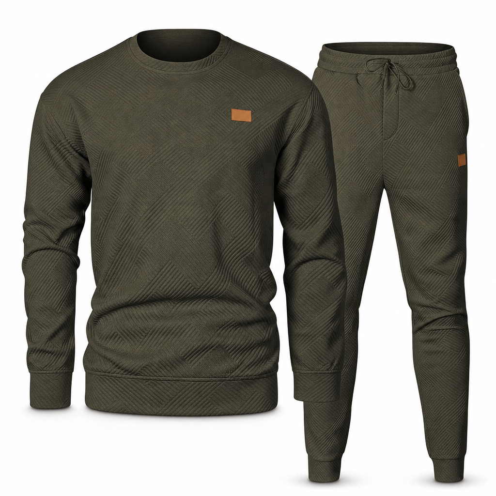 Men's Casual Knitwear Set Autumn Winter Crew Neck Jacquard Knit Sweater Suit
