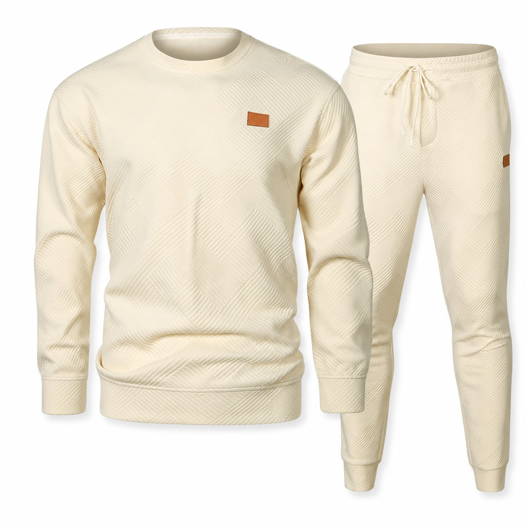 Men's Casual Knitwear Set Autumn Winter Crew Neck Jacquard Knit Sweater Suit