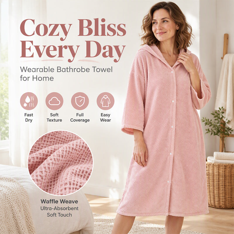 Women's Wearable Hooded Bathrobe Towel