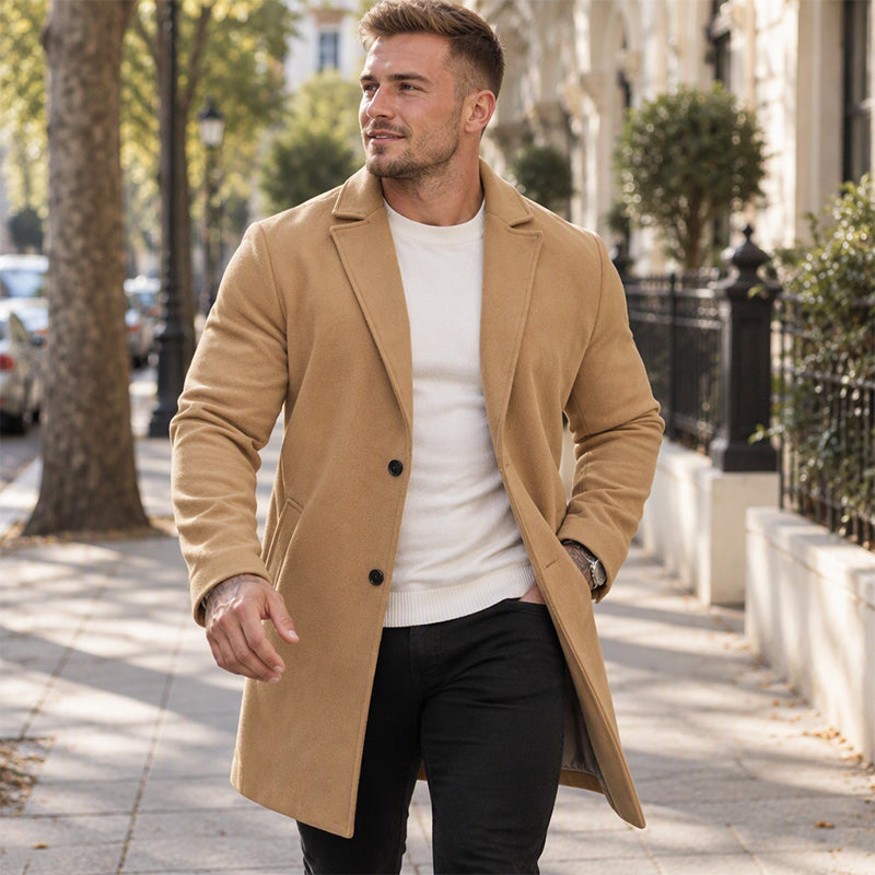🍁Men's Classic Single-Breasted Mid-Length Overcoat