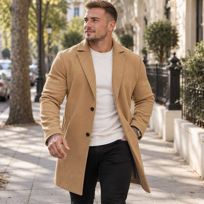 🍁Men's Classic Single-Breasted Mid-Length Overcoat