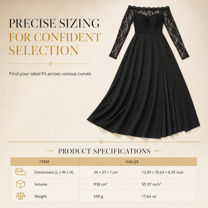 Women's Plus Size Off Shoulder Lace Long Sleeve Maxi Dress
