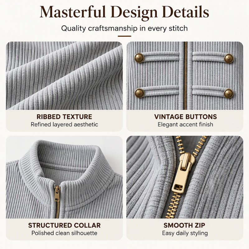 Women's Casual Ribbed Zip Up Jacket