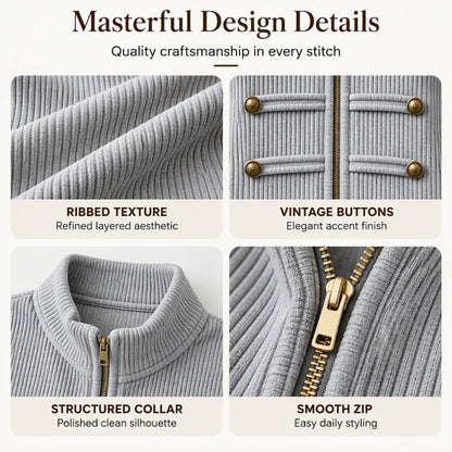 Women's Casual Ribbed Zip Up Jacket