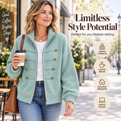 Women's Casual Ribbed Zip Up Jacket