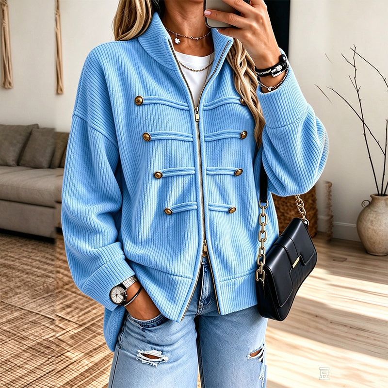 Women's Casual Ribbed Zip Up Jacket
