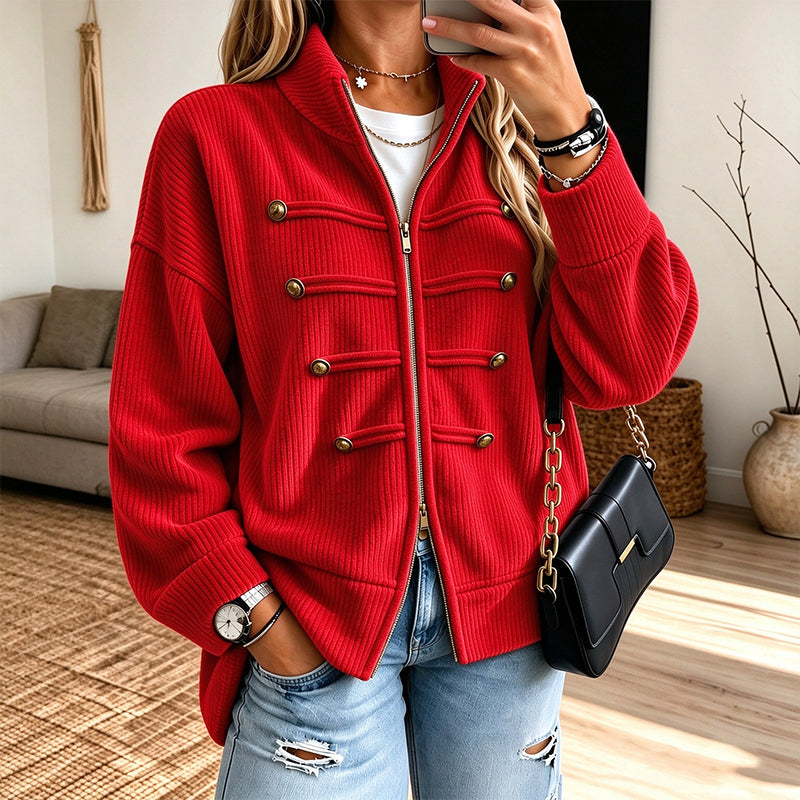 Women's Casual Ribbed Zip Up Jacket