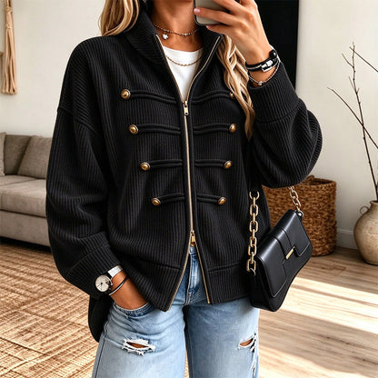 Women's Casual Ribbed Zip Up Jacket
